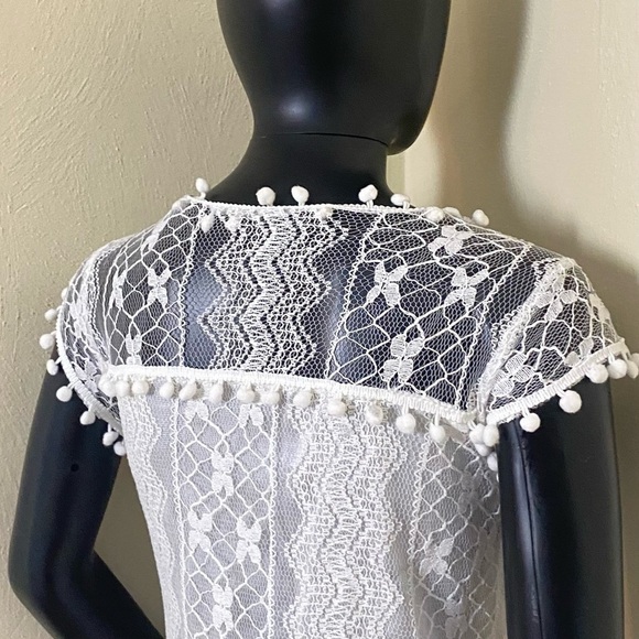 Knitted Laced White Fashion Summer Dress With Tassels. SZ L - Picture 8 of 14